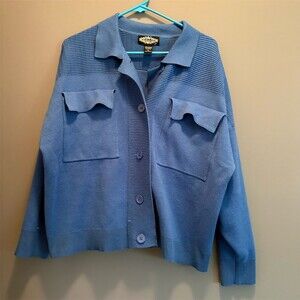Oliver.O Cardigan Sweater Womens XL Blue Button Front Collared Pockets